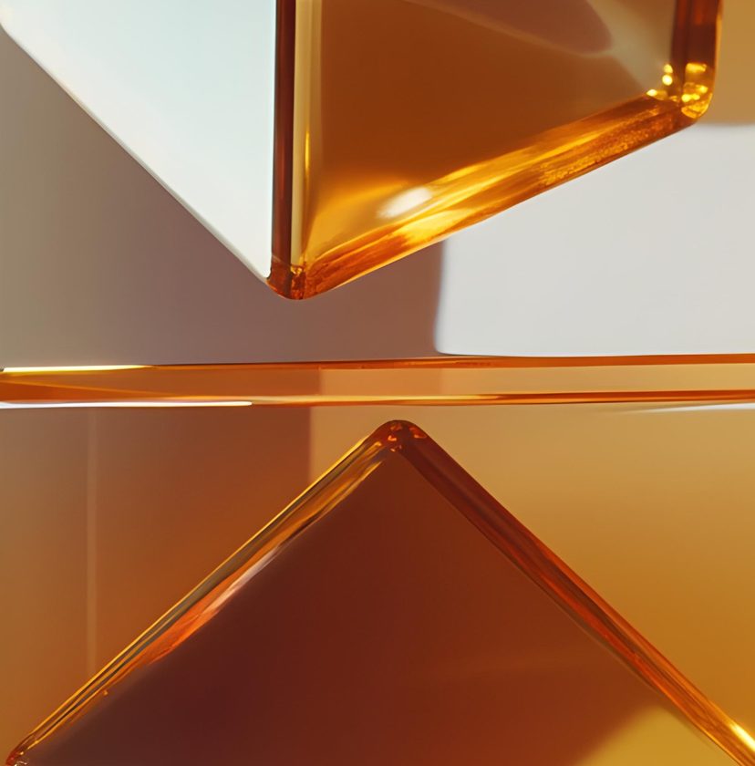 Amber glass prisms meeting point to point