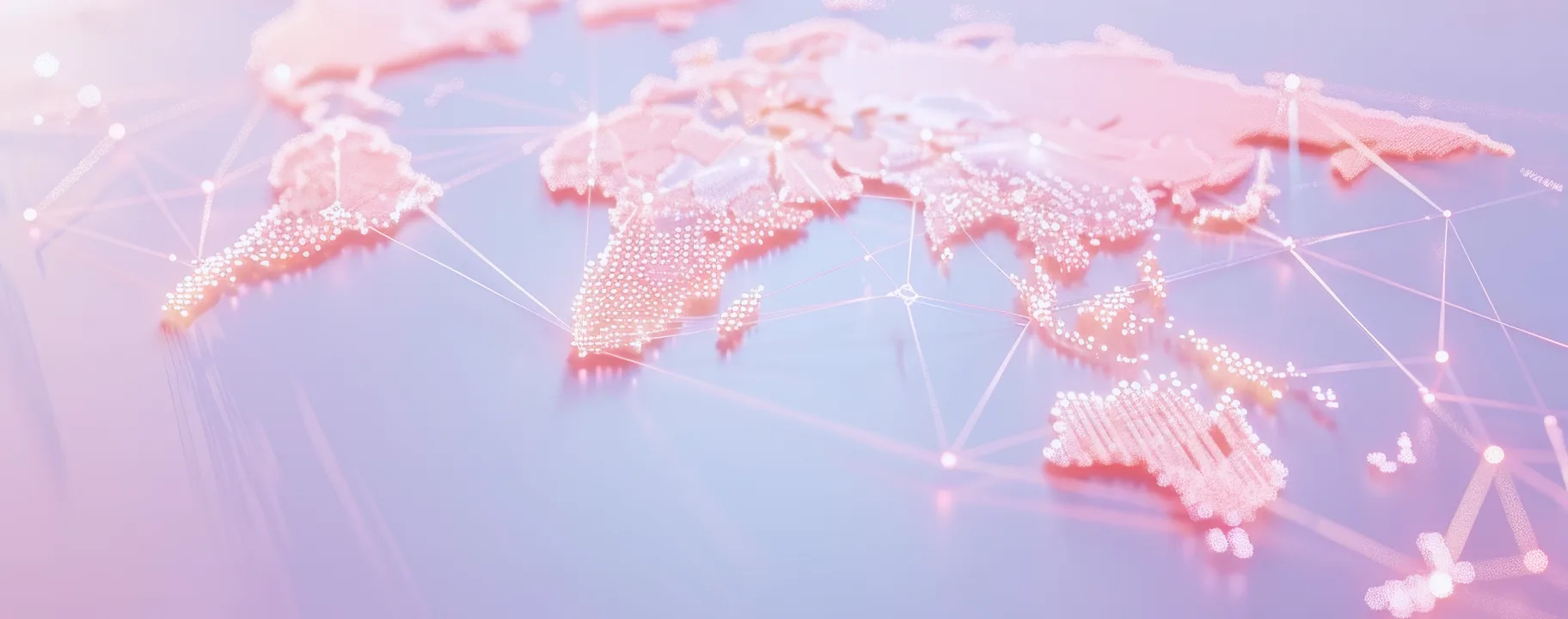 Glowing world map with network lines linking the continents