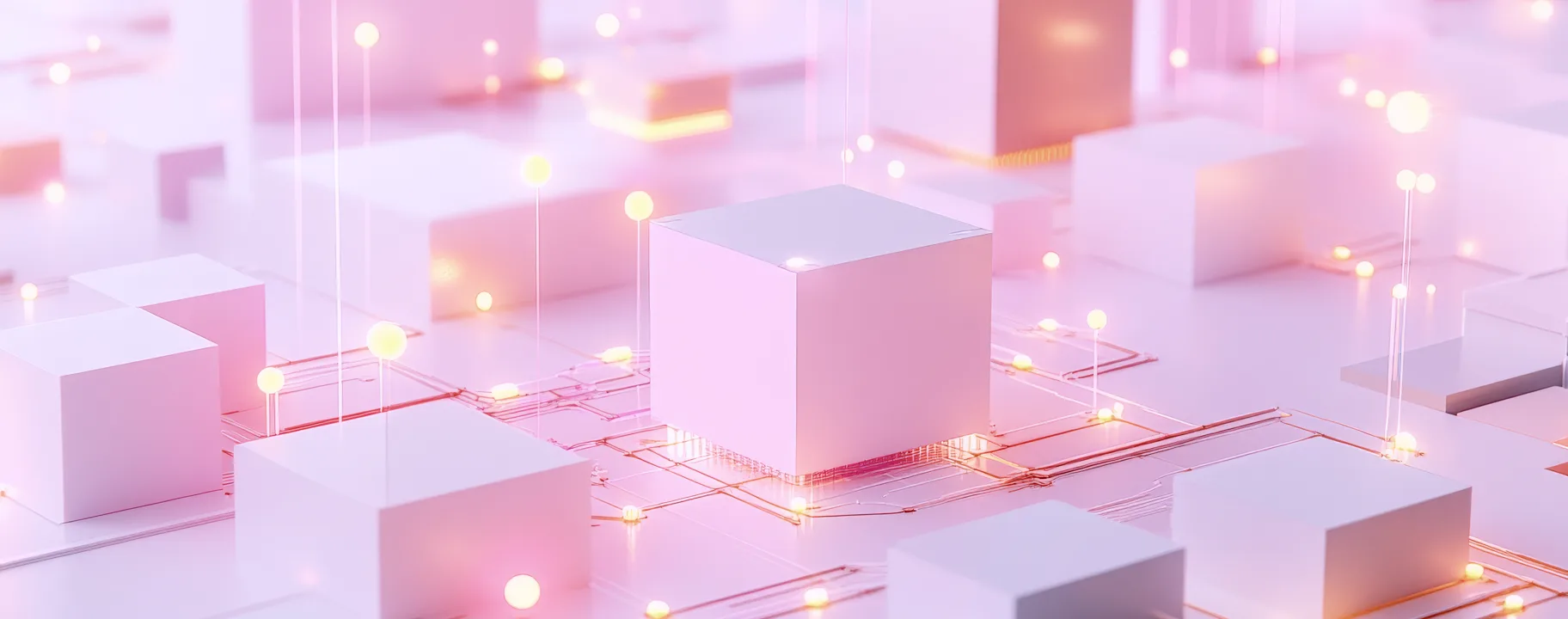 Pastel blocks on a glowing circuit board