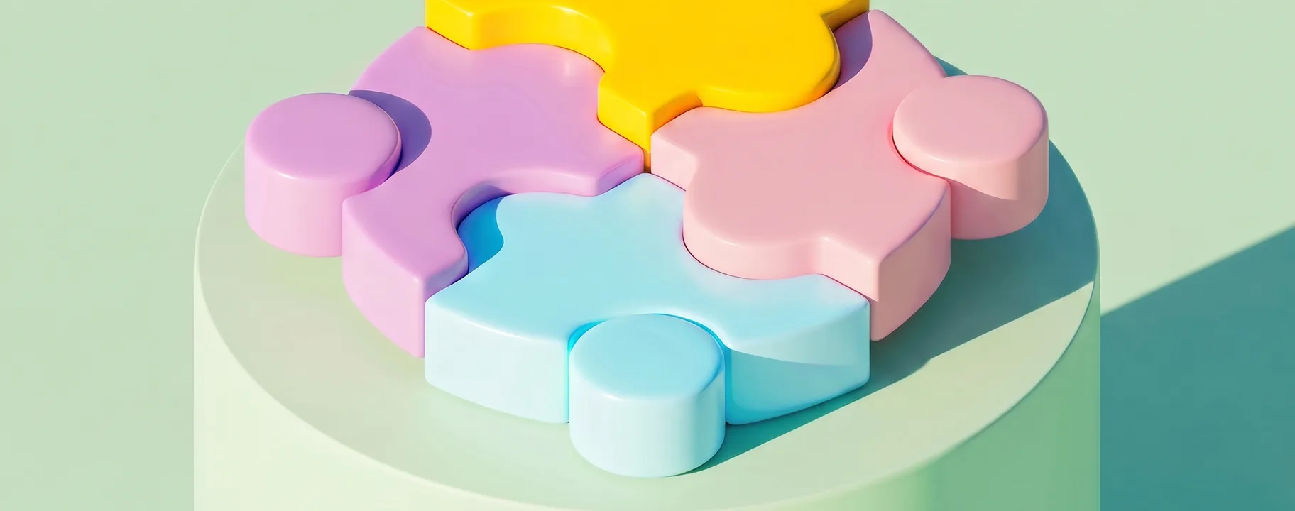 Pastel jigsaw pieces fitted together on a round plinth